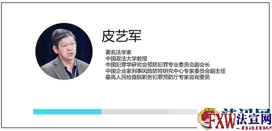 皮艺军，著名法学家，中国政法大学教授，中国犯罪学研究会预防犯罪专业委员会副会长，中国企业家刑事风险防控研究中心专家委员会副主任，最高人民检察院职务犯罪预防厅专家咨询委员